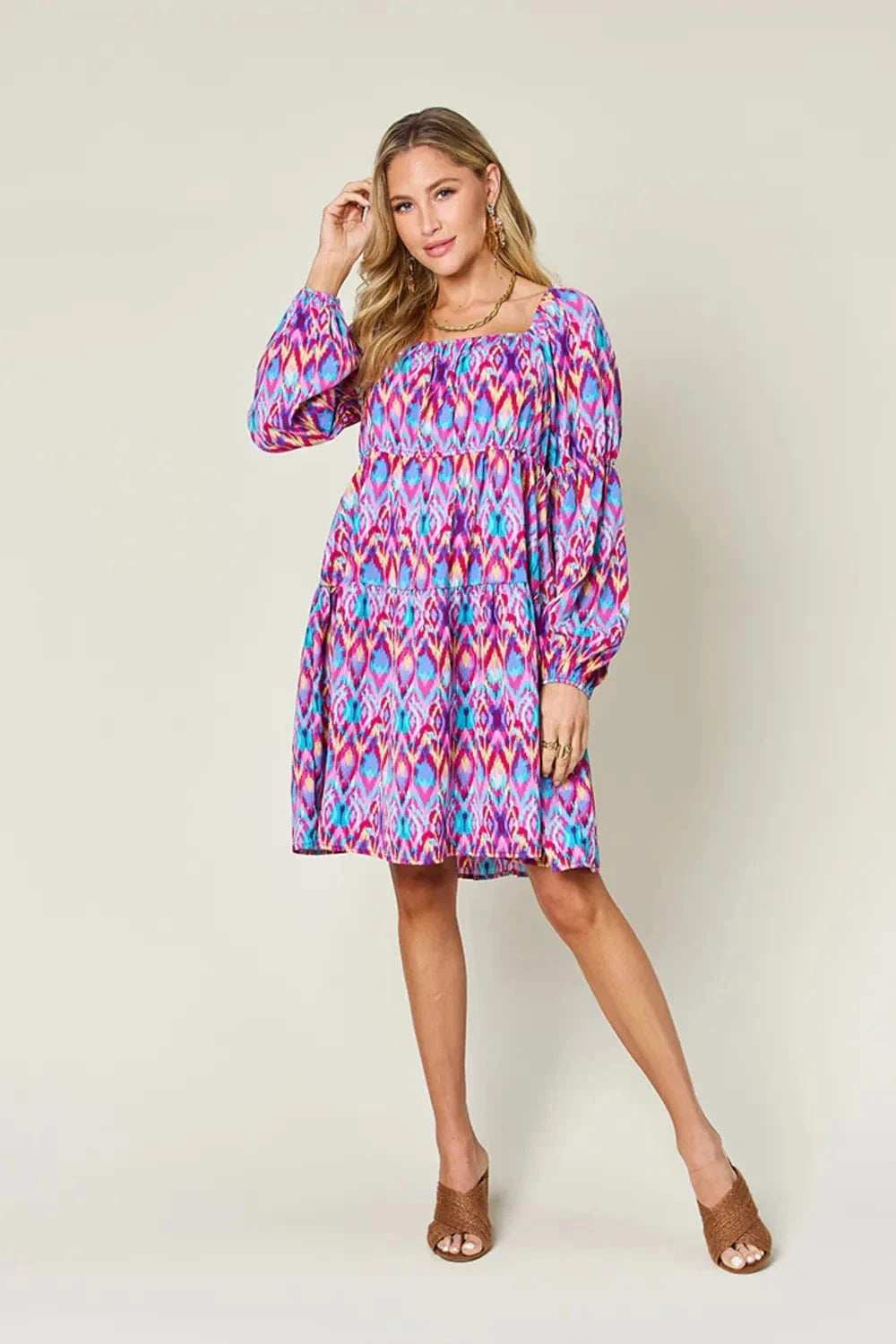 Double Take Full Size Printed Long Sleeve Dress - Trendsi - Flyclothing LLC