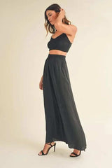 MABLE Smocked Bralette Crop Top and Wide Leg Pants Set - Trendsi - Flyclothing LLC