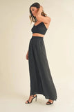 MABLE Smocked Bralette Crop Top and Wide Leg Pants Set - Trendsi