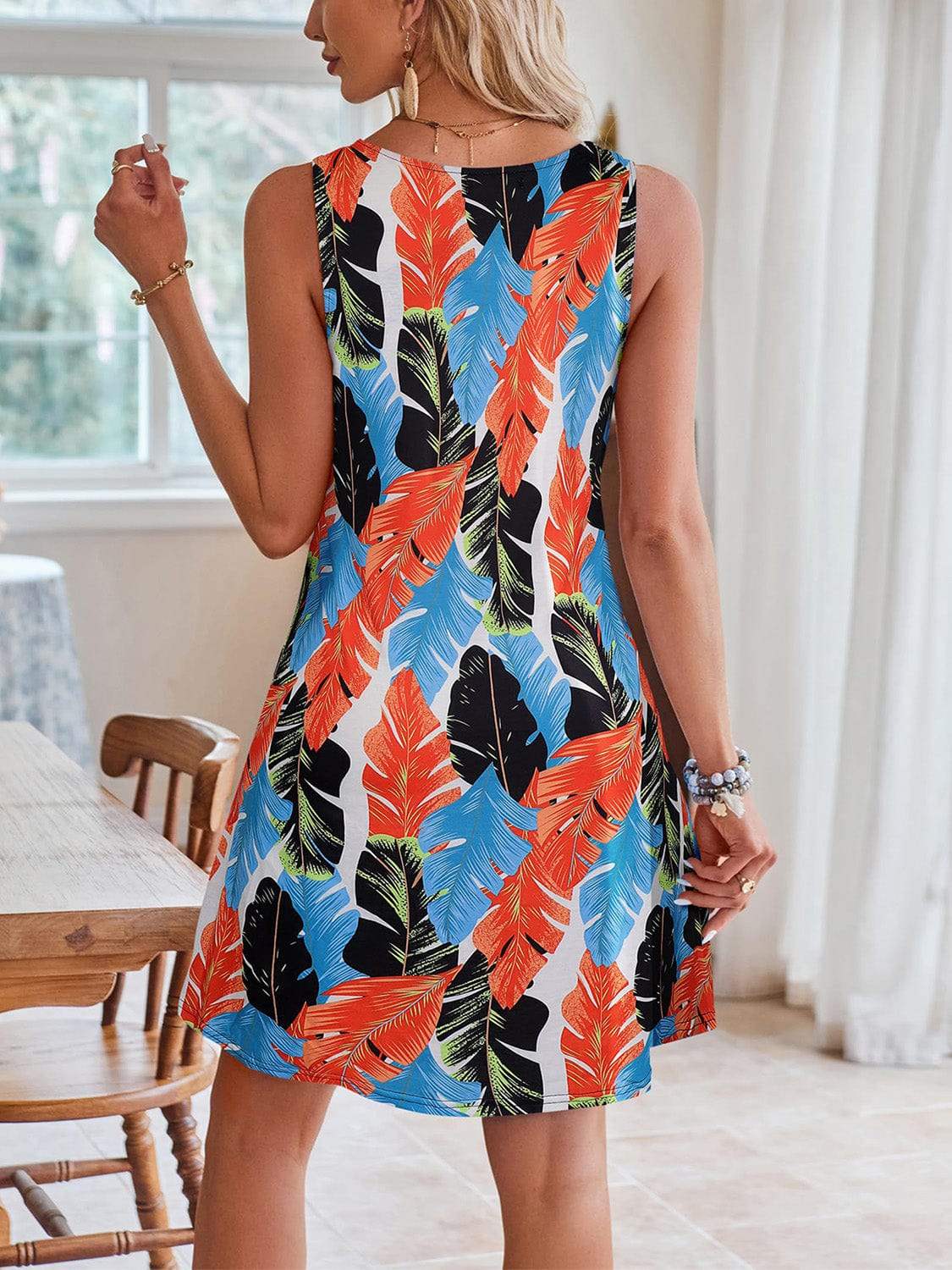 Lace Detail Printed V-Neck Sleeveless Dress - Trendsi - Flyclothing LLC