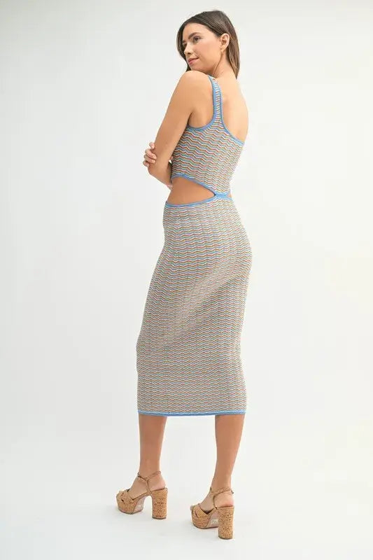 MABLE Multi Color Chevron Knit Bodycon Midi Dress - Trendsi - Flyclothing LLC