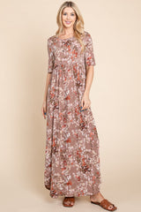 BOMBOM Printed Shirred Maxi Dress - Trendsi