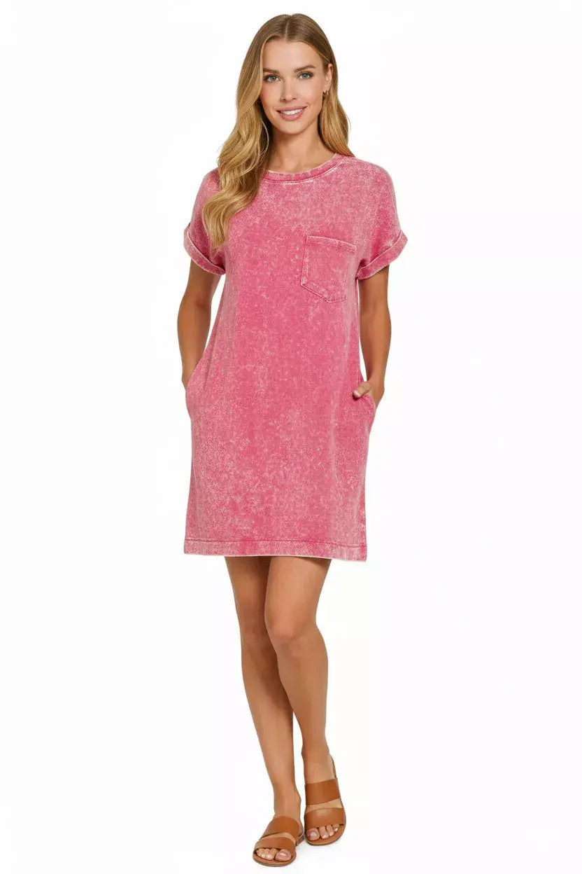 Zenana Premium Cotton Washed T-Shirt Dress - Trendsi - Flyclothing LLC
