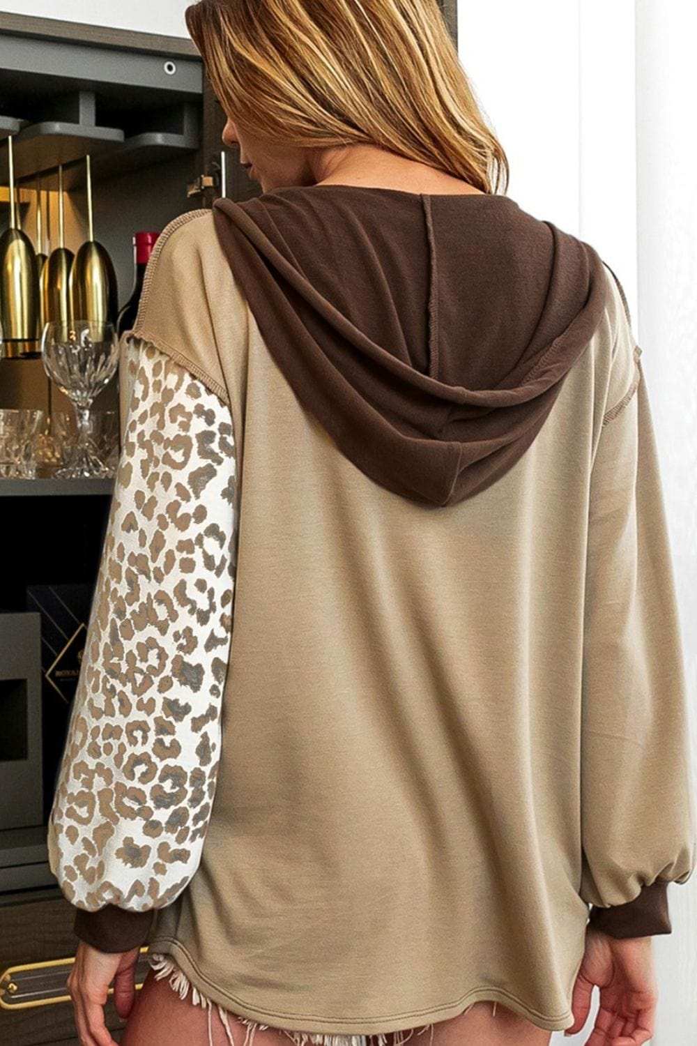 Leopard Drawstring Chest Pocket Hoodie - Trendsi - Flyclothing LLC