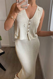 Flower V-Neck Vest and Skirt Sweater Set - Trendsi