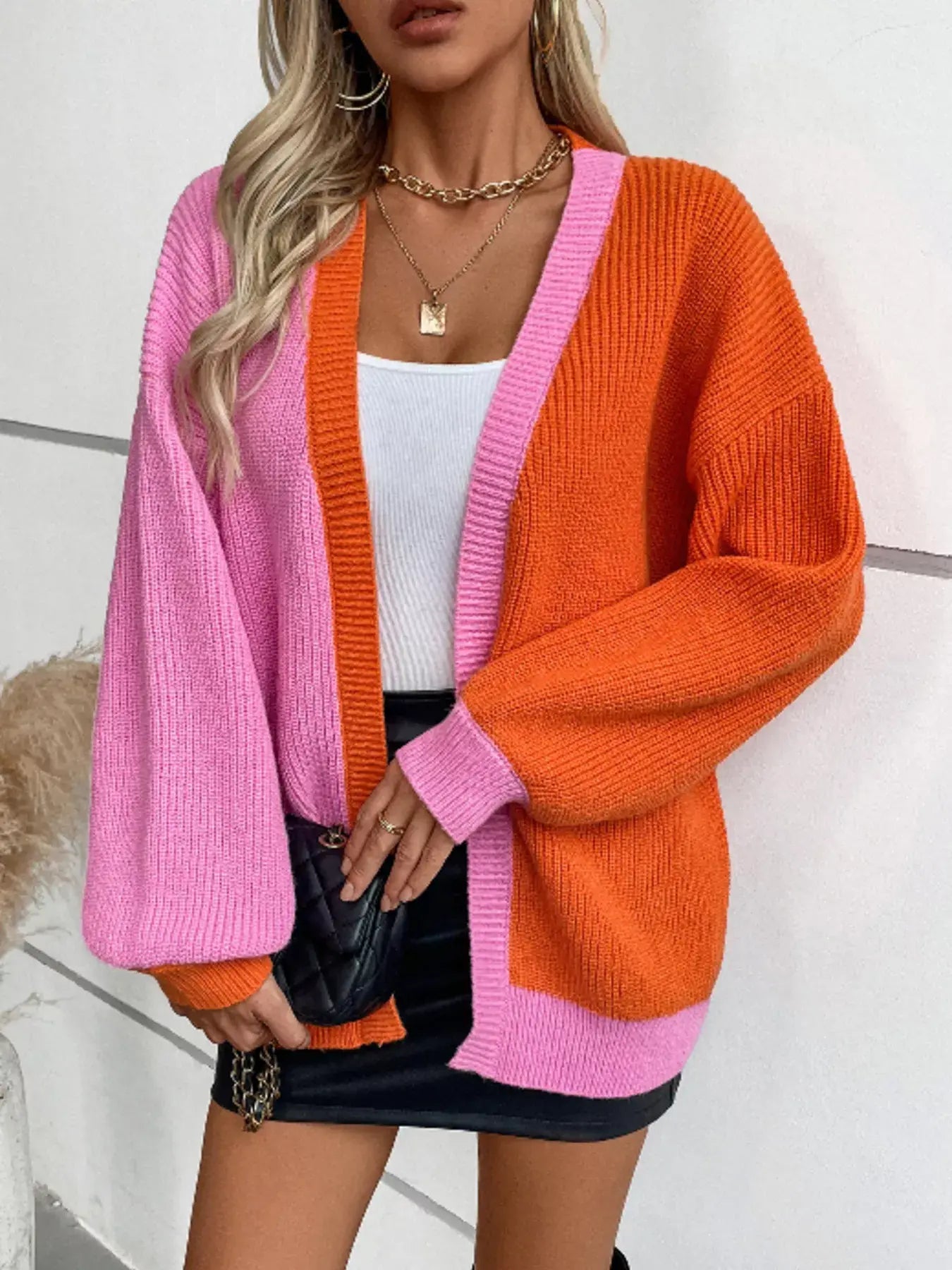 Color Block Open Front Knit Cardigan - Trendsi - Flyclothing LLC