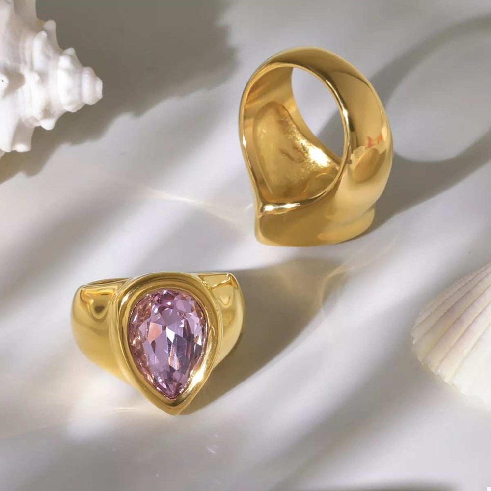 18K Gold-Plated Teardrop Zircon Ring - Trendsi - Flyclothing LLC