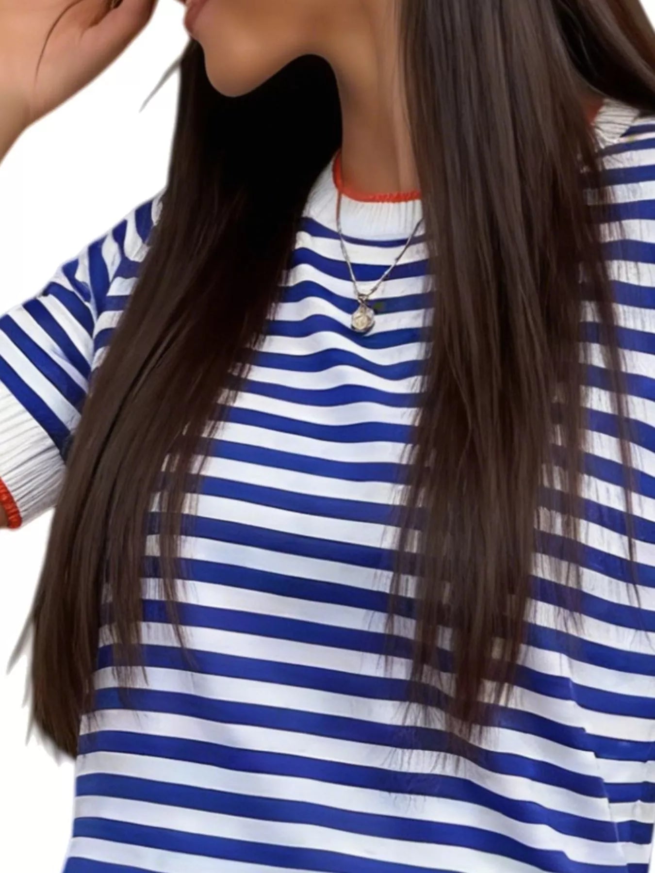 Contrast Trim Striped Short Sleeve Knit Top - Trendsi - Flyclothing LLC