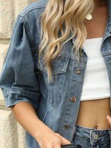 Button Down Washed Denim Jacket - Trendsi - Flyclothing LLC
