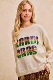 BiBi Mardi Gras Sequin Lattering Knit Top - Trendsi - Flyclothing LLC