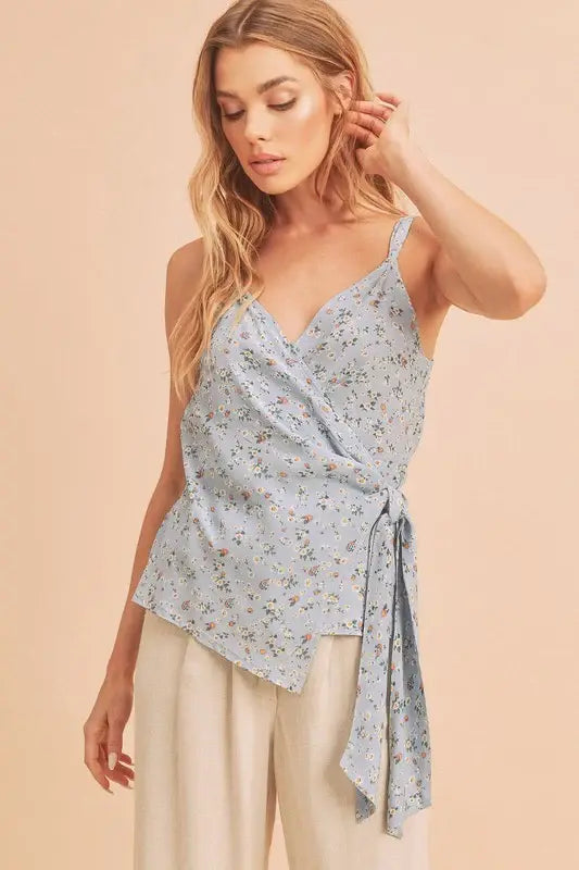 Aemi + Co Ditsy Floral Surplice Adjustable Straps Cami - Trendsi - Flyclothing LLC