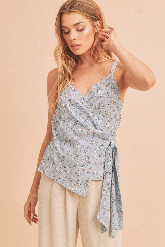 Aemi + Co Ditsy Floral Surplice Adjustable Straps Cami - Trendsi - Flyclothing LLC