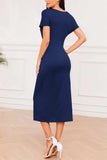 Slit Round Neck Short Sleeve Midi Dress - Trendsi - Flyclothing LLC