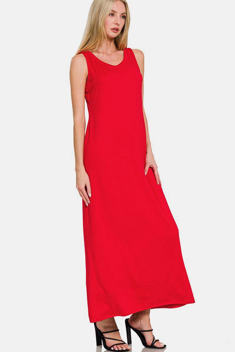 Zenana Scoop Neck Wide Strap Tank Dress - Trendsi - Flyclothing LLC