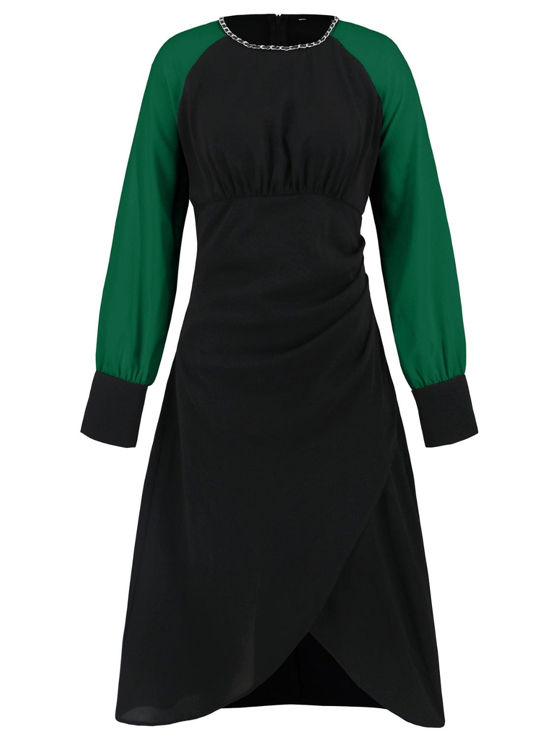 Ruched Contrast Long Sleeve Midi Dress - Trendsi