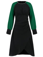 Ruched Contrast Long Sleeve Midi Dress - Trendsi