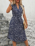 Slit Printed Cap Sleeve Dress - Trendsi