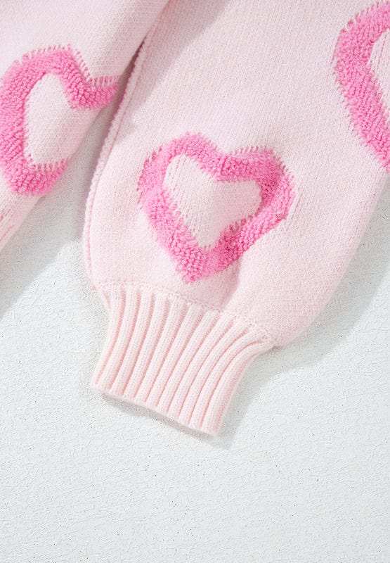 High-Low Heart Round Neck Long Sleeve Sweater - Trendsi - Flyclothing LLC