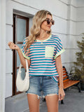 Striped Round Neck Short Sleeve T-Shirt - Trendsi - Flyclothing LLC