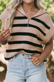 Striped Half Zip Cap Sleeve Knit Top - Trendsi - Flyclothing LLC