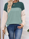 Color Block Round Neck Long Sleeve Sweatshirt - Trendsi - Flyclothing LLC