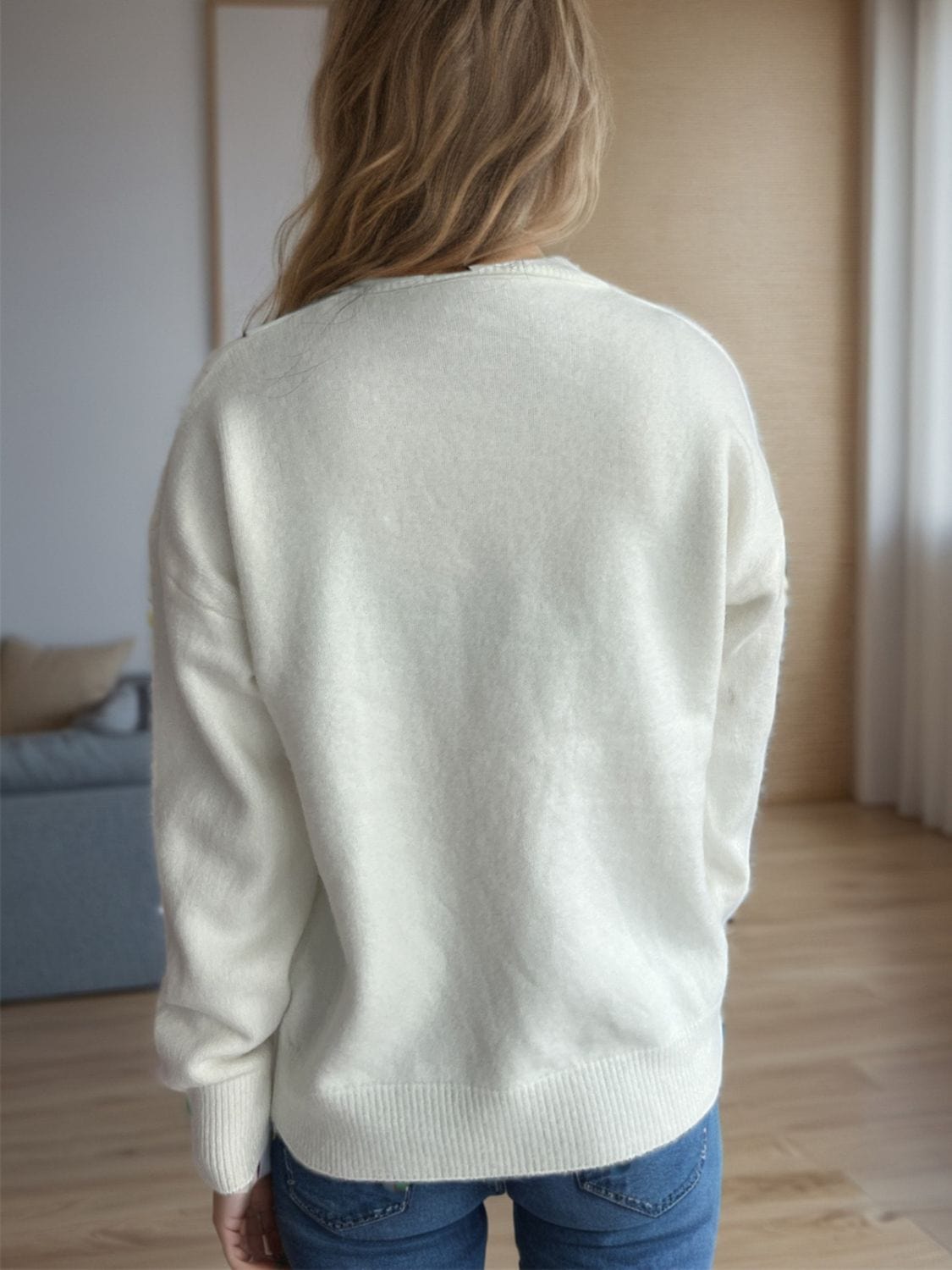 Round Neck Drop Shoulder Long Sleeve Sweater - Trendsi