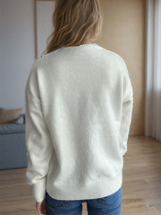 Round Neck Drop Shoulder Long Sleeve Sweater - Trendsi
