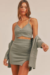 MABLE 3 Pieces Sweater Set with Crop Cami, Mini Skirt, Cardigan - Trendsi