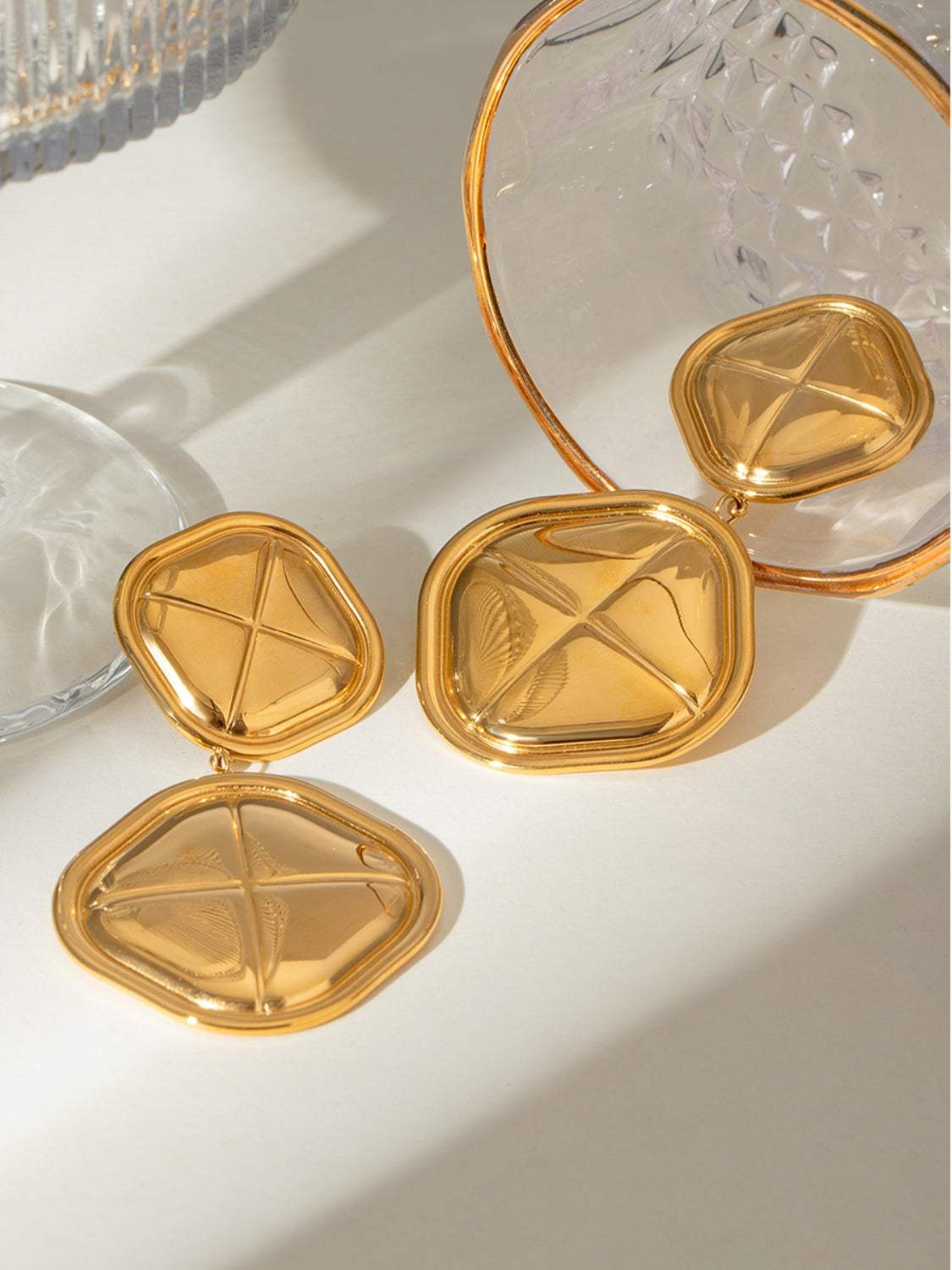 18K Gold-Plated Stainless Steel Square Earrings - Trendsi - Flyclothing LLC