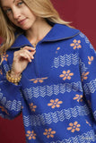 Umgee Floral Patterned Jacquard Quarter-Zip Pullover Sweater - Trendsi - Flyclothing LLC