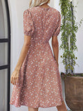 Printed V-Neck Short Sleeve Dress - Trendsi