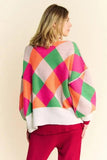 Davi & Dani Exposed Seam Color Block Dropped Shoulder Sweater - Trendsi