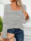 Striped Square Neck Flounce Sleeve Top - Trendsi - Flyclothing LLC