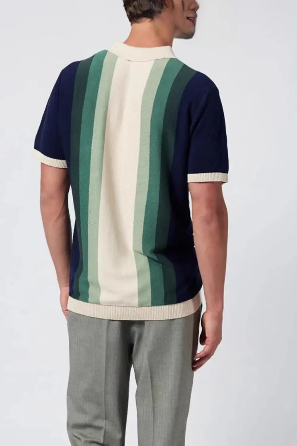 Men's Plus Size Contrast Striped Short Sleeve Polo - Trendsi - Flyclothing LLC