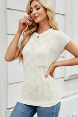 Checkered Round Neck Short Sleeve Knit Top - Trendsi - Flyclothing LLC
