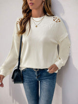Perfee Cutout Round Neck Long Sleeve Sweatshirt - Trendsi - Flyclothing LLC