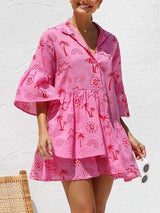 Button Detail Ruffled Hem Printed Mini Dress - Trendsi - Flyclothing LLC