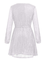 Sequin Tie Waist Long Sleeve Mini Dress - Trendsi - Flyclothing LLC