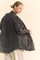 Davi & Dani Curved Hem Diamond Quilted Button Up Denim Shacket - Trendsi - Flyclothing LLC