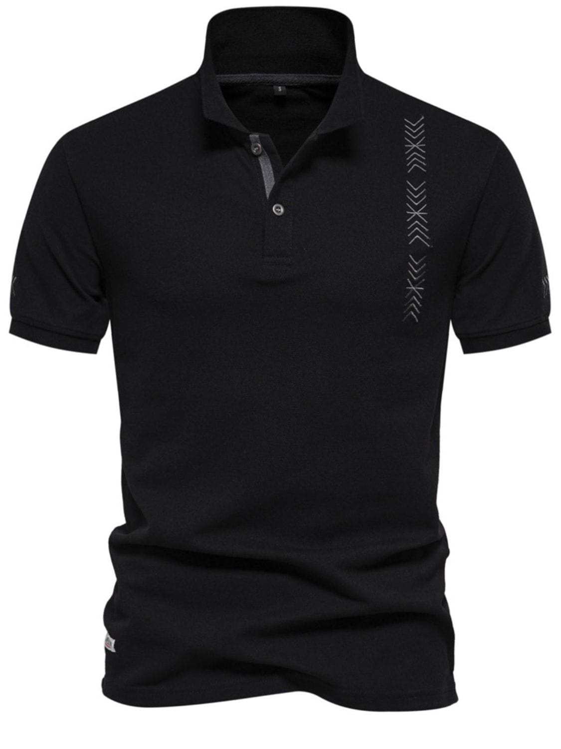 Men's Collared Neck Geometric Embroidered Polo - Trendsi - Flyclothing LLC