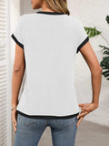 Contrast Trim Round Neck Short Sleeve T-Shirt - Trendsi - Flyclothing LLC