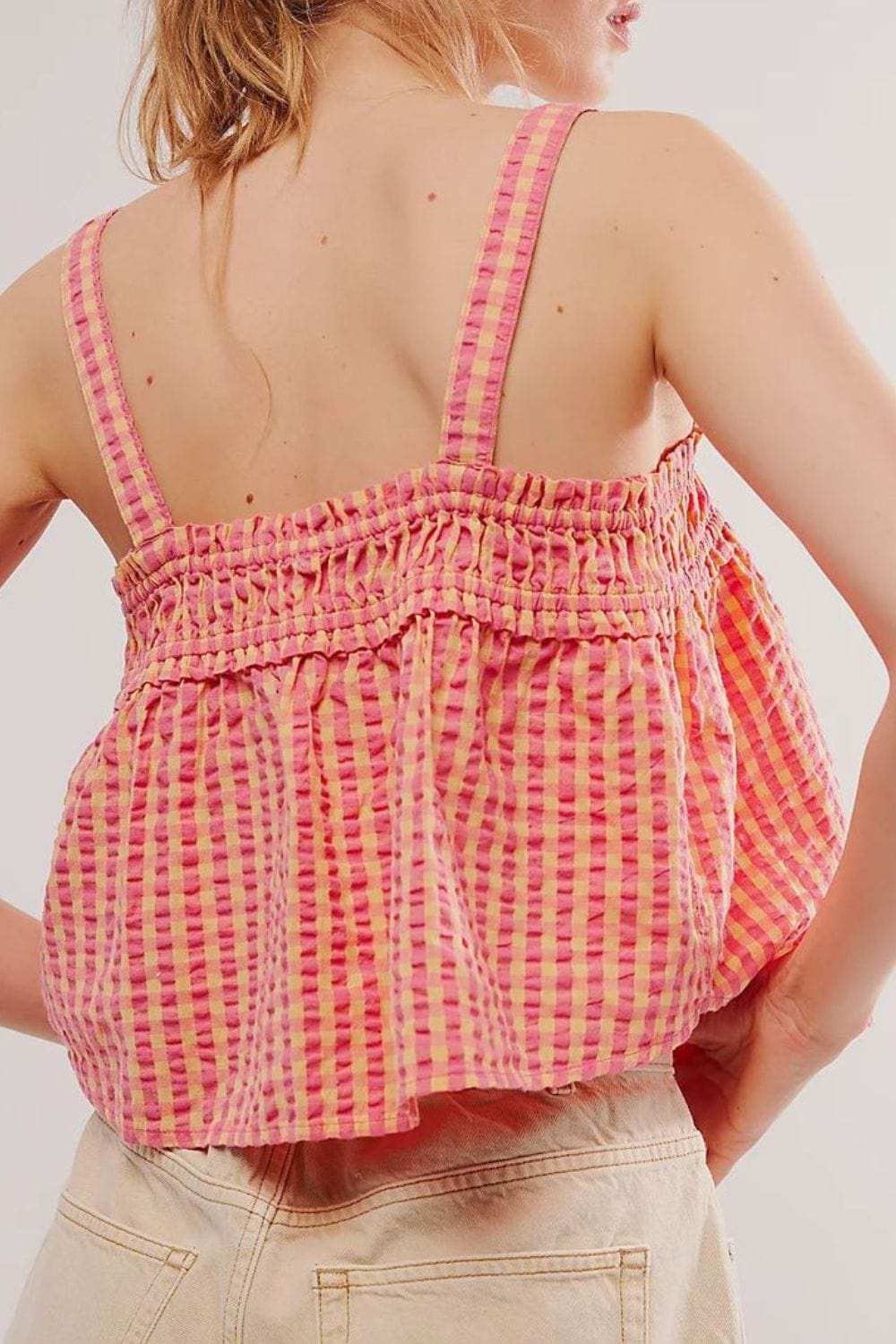 Tied Front Textured Square Neck Cami - Trendsi - Flyclothing LLC