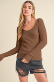 Aemi + Co Lettuce Hem Scoop Neck Long Sleeve Knit Top - Trendsi