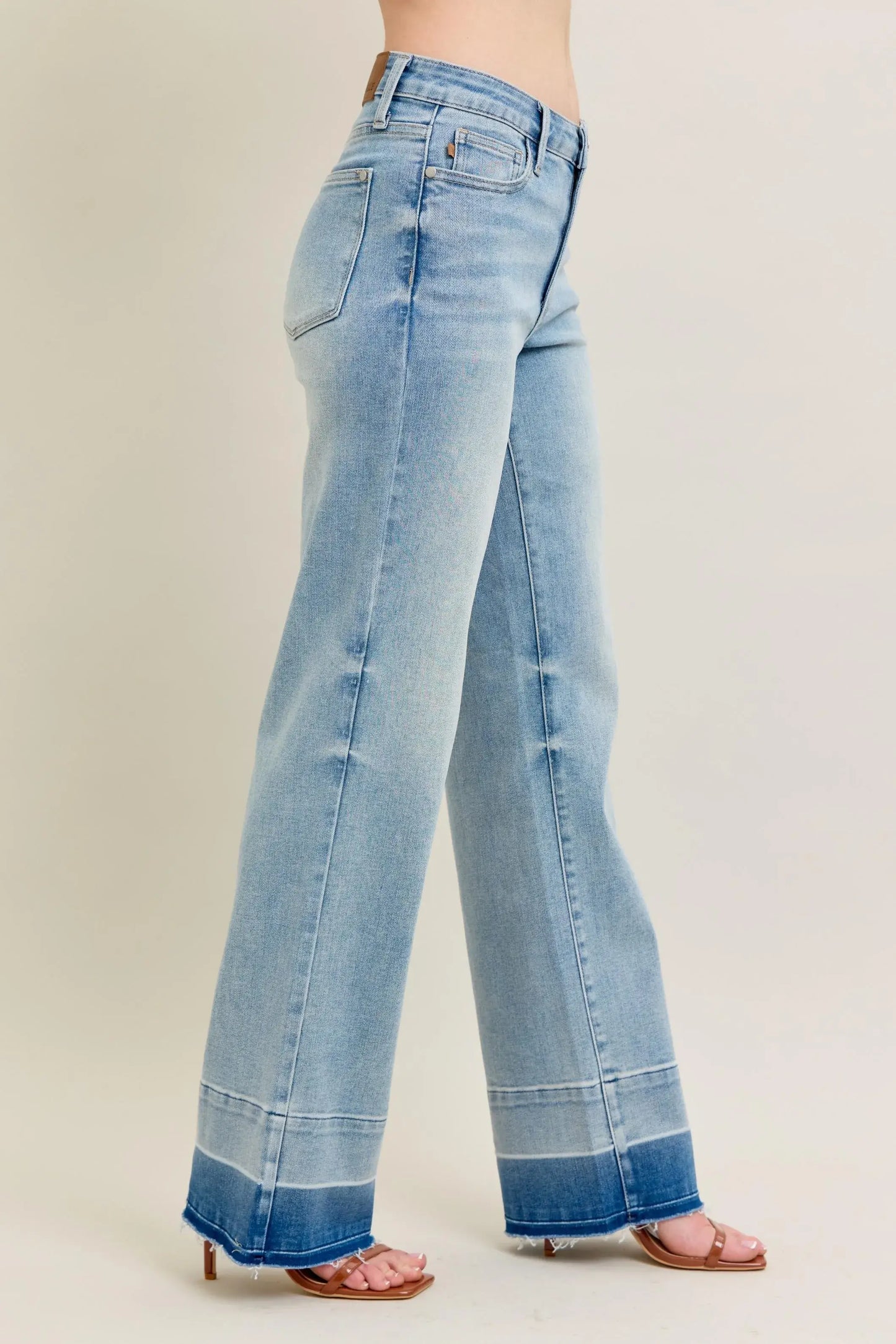 Judy Blue Full Size Mr Release Hem Wide Leg Jeans Plus Size - Trendsi - Flyclothing LLC