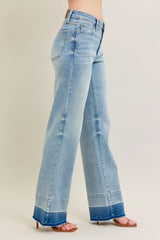 Judy Blue Full Size Mr Release Hem Wide Leg Jeans Plus Size - Trendsi - Flyclothing LLC