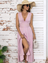 Full Size Slit V-Neck Sleeveless Midi Dress - Trendsi - Flyclothing LLC