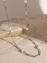 Stainless Steel Pearl Chain Necklace - Trendsi - Flyclothing LLC
