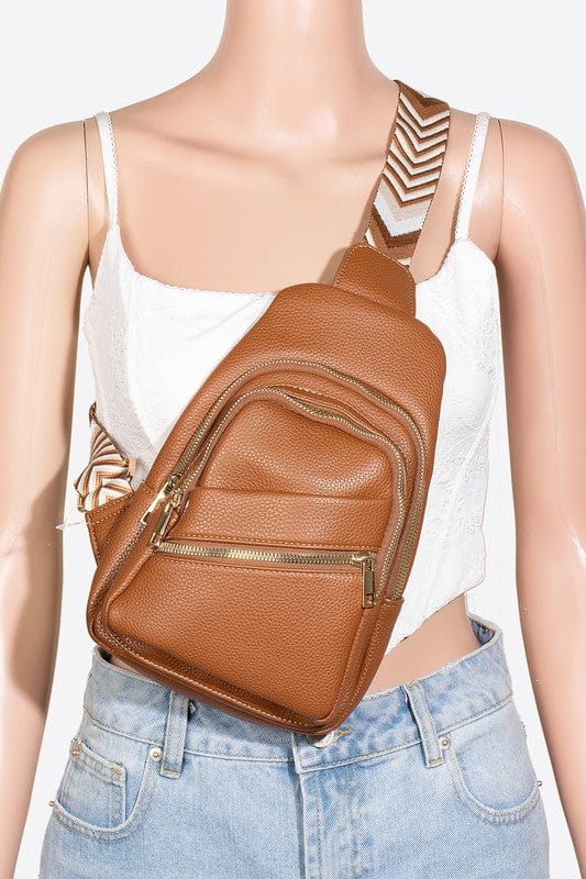 Fame PU Leather Chevron Strap Crossbody Bag - Trendsi