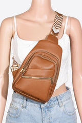 Fame PU Leather Chevron Strap Crossbody Bag - Trendsi