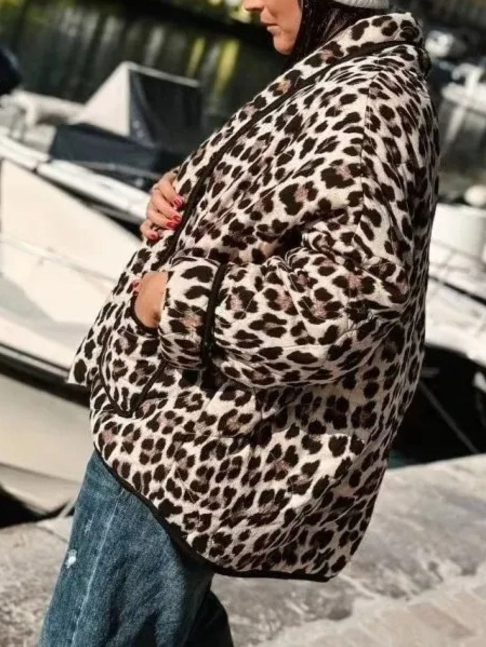 Leopard Open Front Long Sleeve Outerwear - Trendsi
